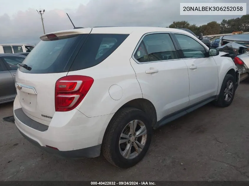 2016 Chevrolet Equinox Ls VIN: 2GNALBEK3G6252058 Lot: 40422832