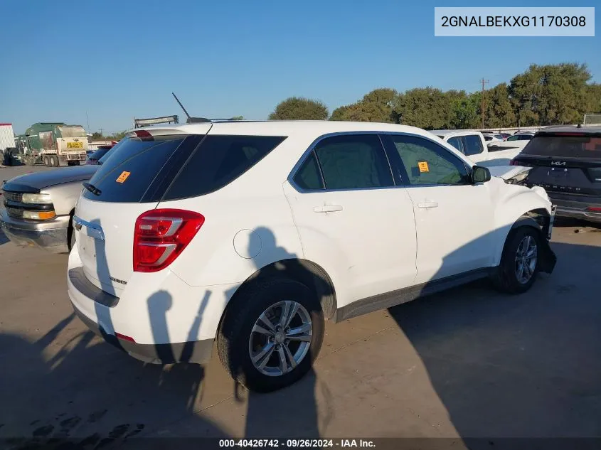 2016 Chevrolet Equinox Ls VIN: 2GNALBEKXG1170308 Lot: 40426742