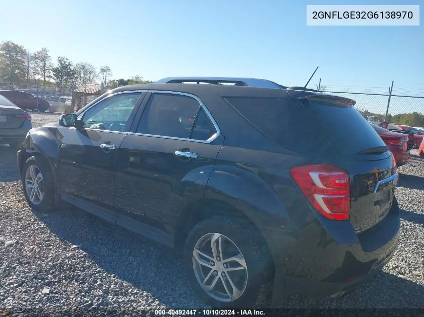 2016 Chevrolet Equinox Ltz VIN: 2GNFLGE32G6138970 Lot: 40492447