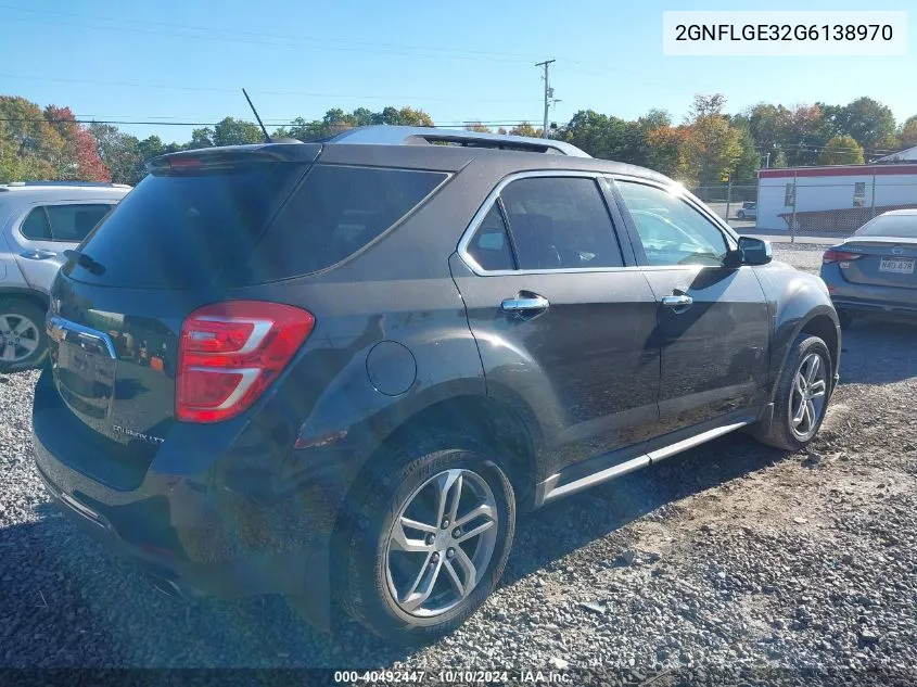 2016 Chevrolet Equinox Ltz VIN: 2GNFLGE32G6138970 Lot: 40492447