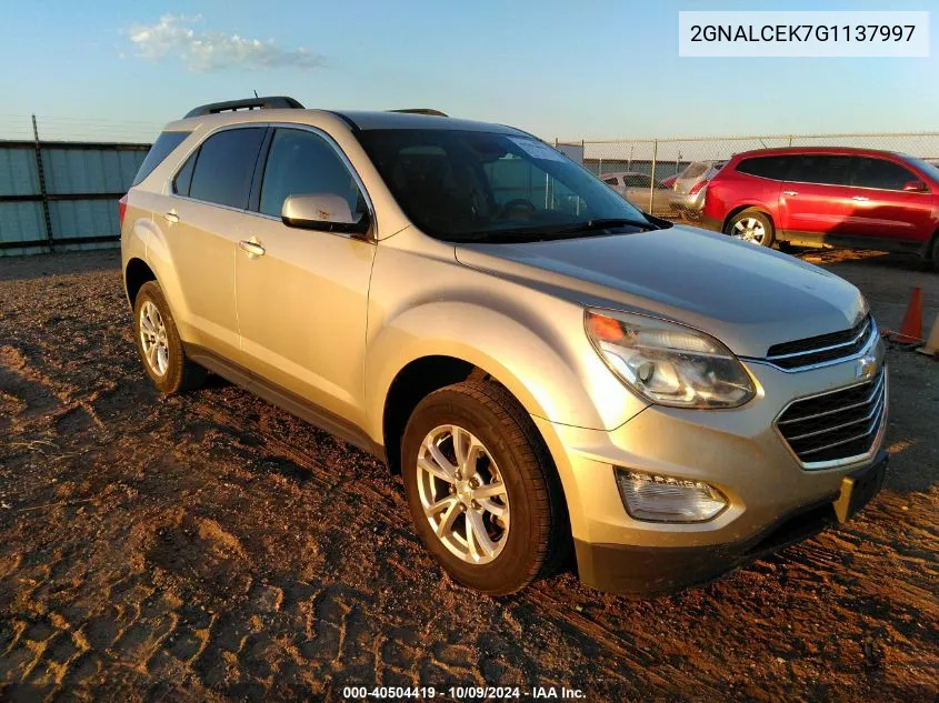 2016 Chevrolet Equinox Lt VIN: 2GNALCEK7G1137997 Lot: 40504419