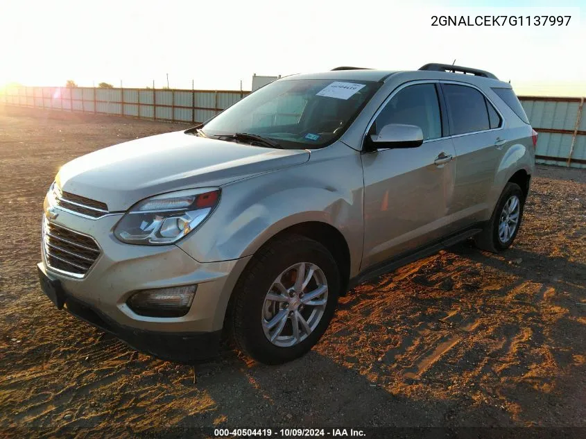 2016 Chevrolet Equinox Lt VIN: 2GNALCEK7G1137997 Lot: 40504419