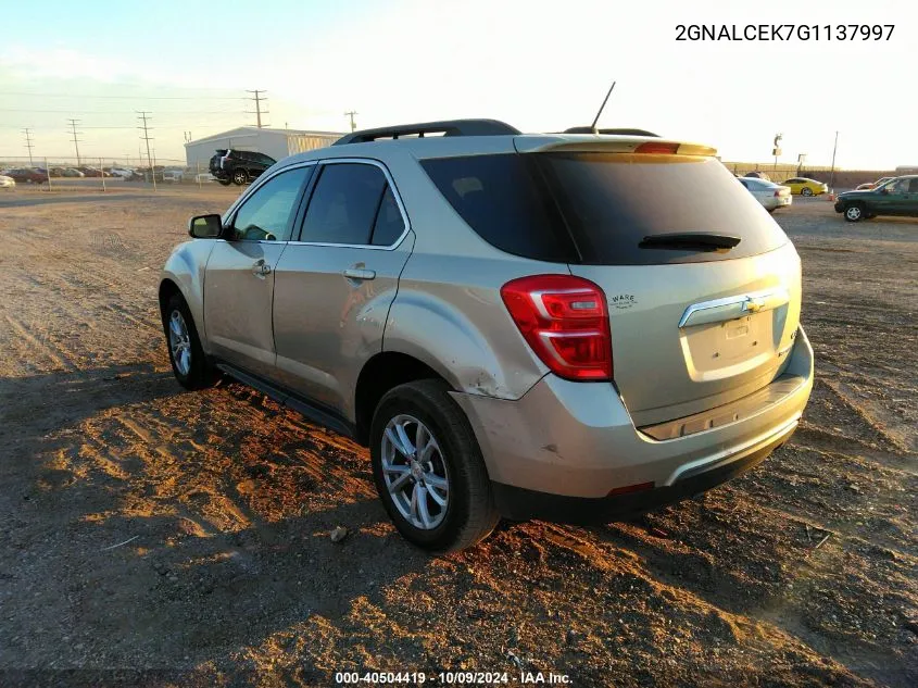 2016 Chevrolet Equinox Lt VIN: 2GNALCEK7G1137997 Lot: 40504419