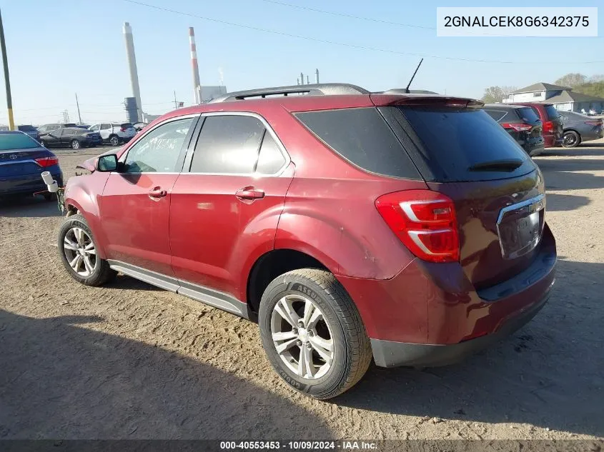 2016 Chevrolet Equinox Lt VIN: 2GNALCEK8G6342375 Lot: 40553453