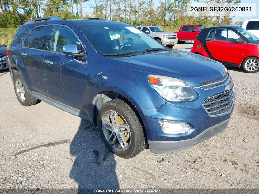 2016 Chevrolet Equinox Ltz VIN: 2GNFLGE32G6360831 Lot: 40701354