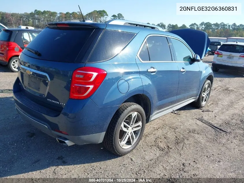 2016 Chevrolet Equinox Ltz VIN: 2GNFLGE32G6360831 Lot: 40701354