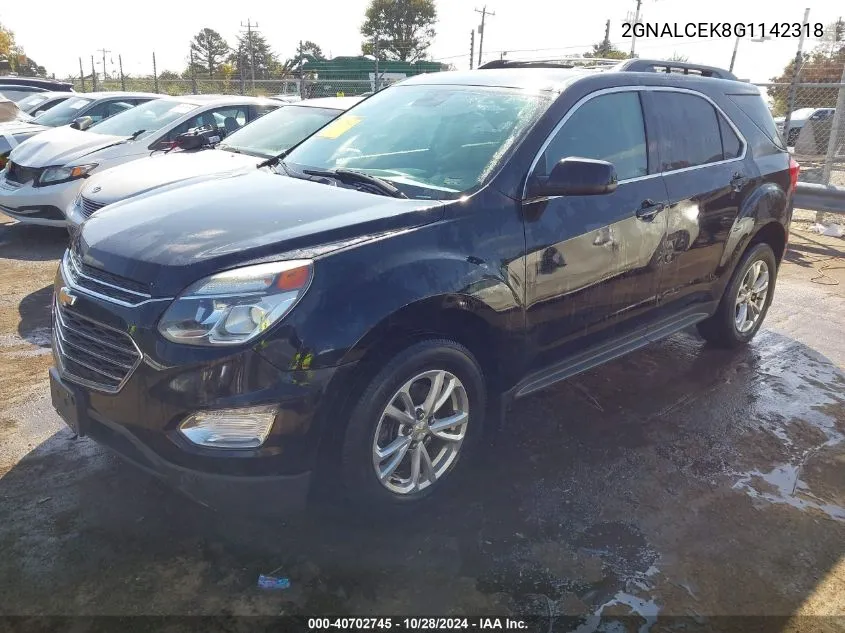 2016 Chevrolet Equinox Lt VIN: 2GNALCEK8G1142318 Lot: 40702745