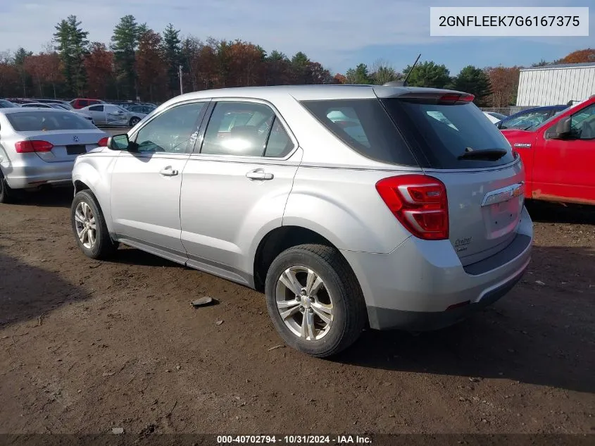 2016 Chevrolet Equinox Ls VIN: 2GNFLEEK7G6167375 Lot: 40702794