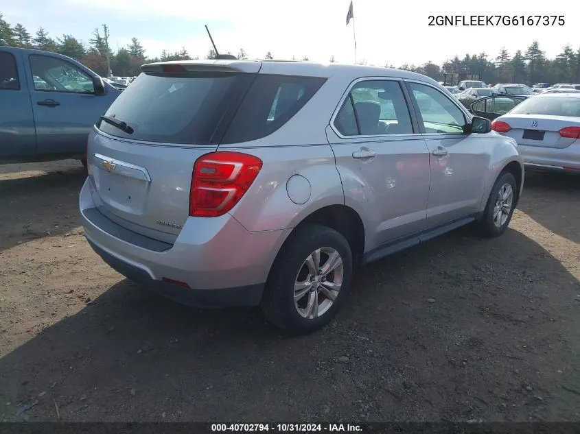 2016 Chevrolet Equinox Ls VIN: 2GNFLEEK7G6167375 Lot: 40702794