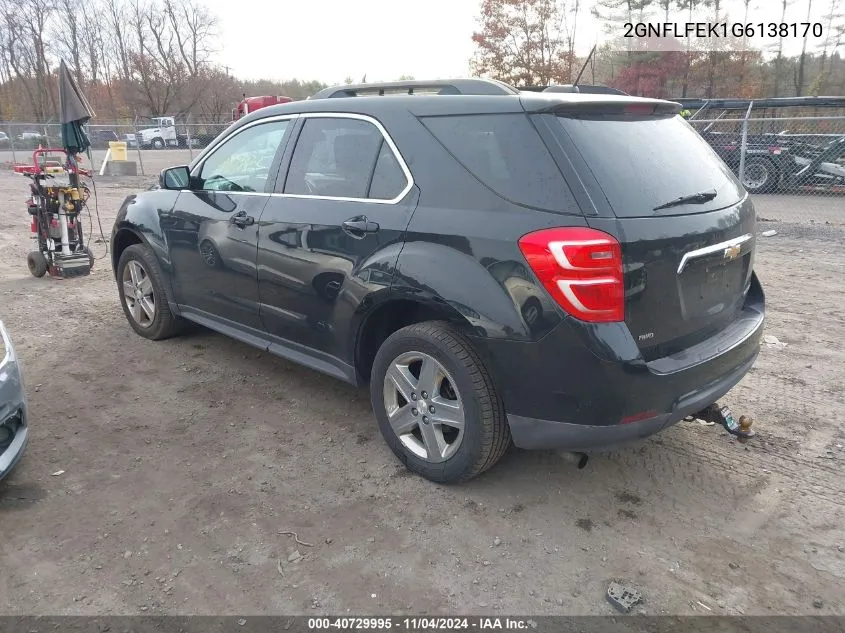 2016 Chevrolet Equinox Lt VIN: 2GNFLFEK1G6138170 Lot: 40729995