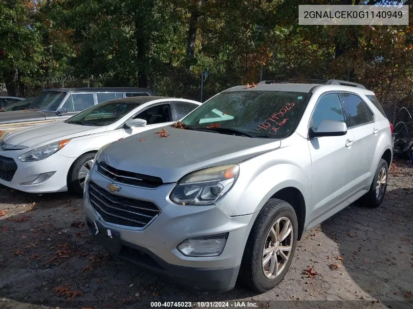 2016 Chevrolet Equinox Lt VIN: 2GNALCEK0G1140949 Lot: 40745023