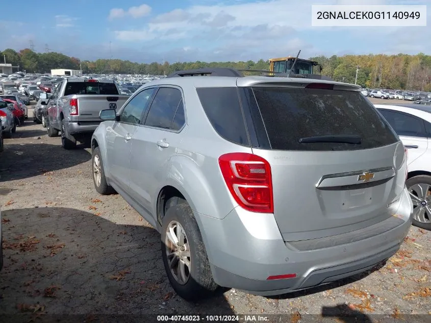 2016 Chevrolet Equinox Lt VIN: 2GNALCEK0G1140949 Lot: 40745023