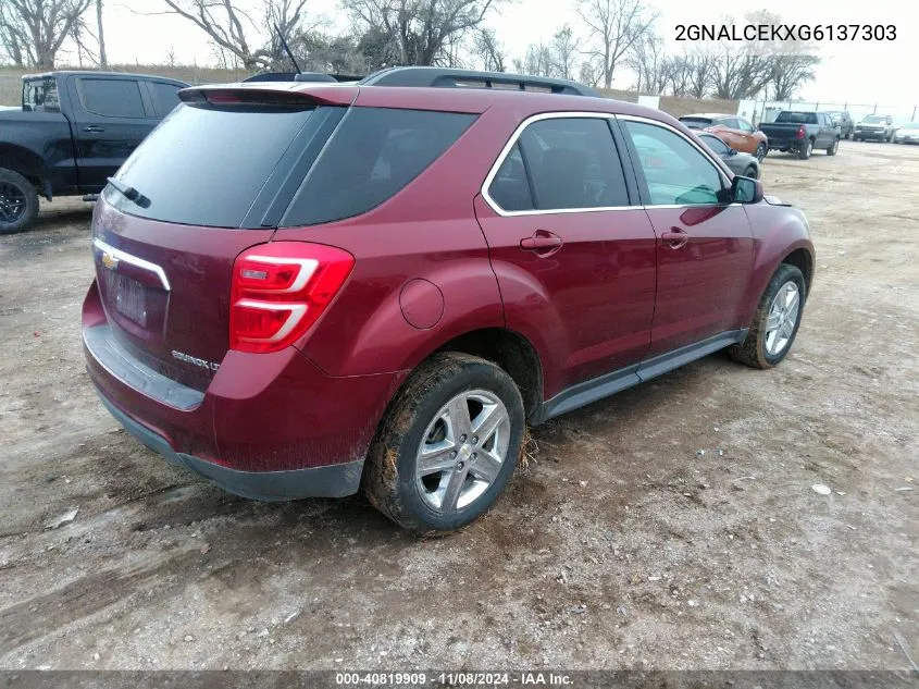 2016 Chevrolet Equinox Lt VIN: 2GNALCEKXG6137303 Lot: 40819909