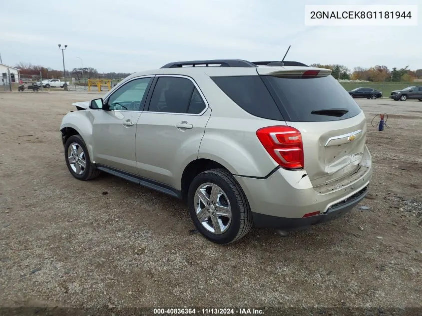 2016 Chevrolet Equinox Lt VIN: 2GNALCEK8G1181944 Lot: 40836364