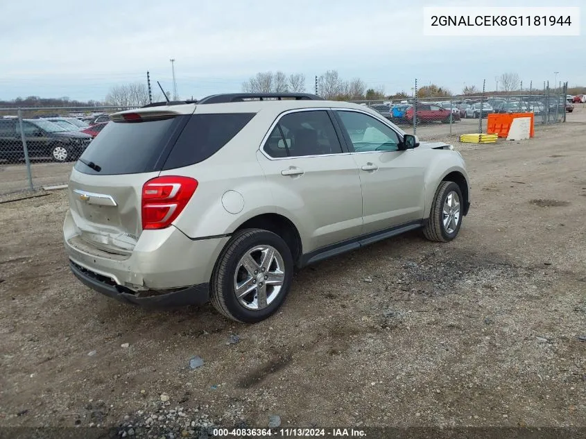 2016 Chevrolet Equinox Lt VIN: 2GNALCEK8G1181944 Lot: 40836364