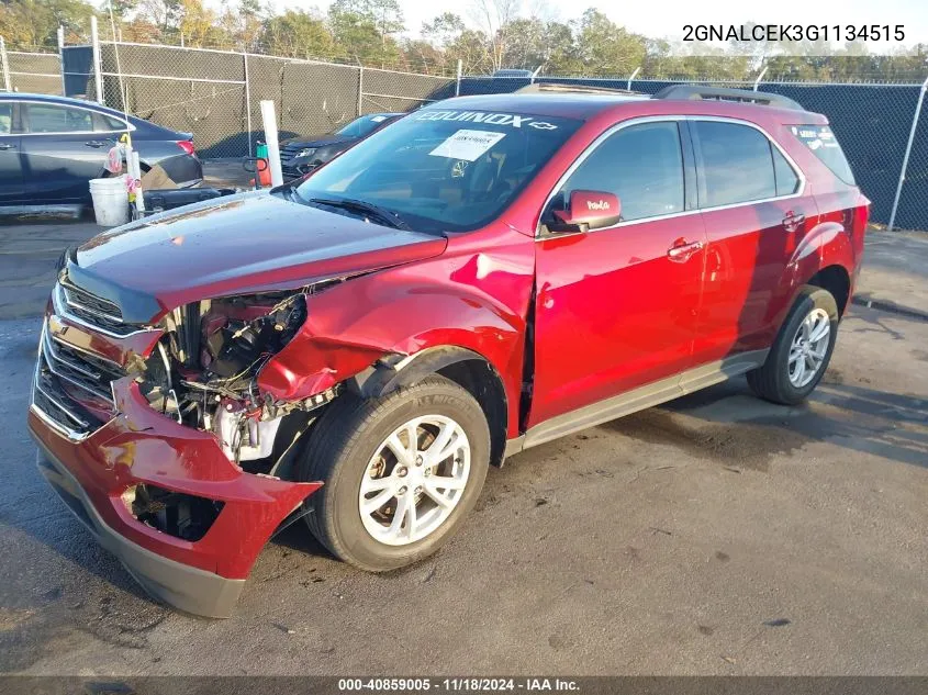 2016 Chevrolet Equinox Lt VIN: 2GNALCEK3G1134515 Lot: 40859005