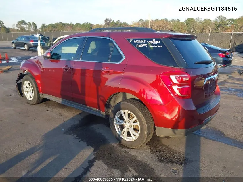 2016 Chevrolet Equinox Lt VIN: 2GNALCEK3G1134515 Lot: 40859005