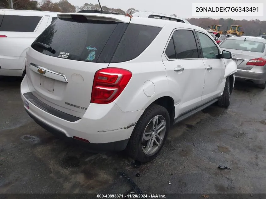 2016 Chevrolet Equinox Ltz VIN: 2GNALDEK7G6343491 Lot: 40893371