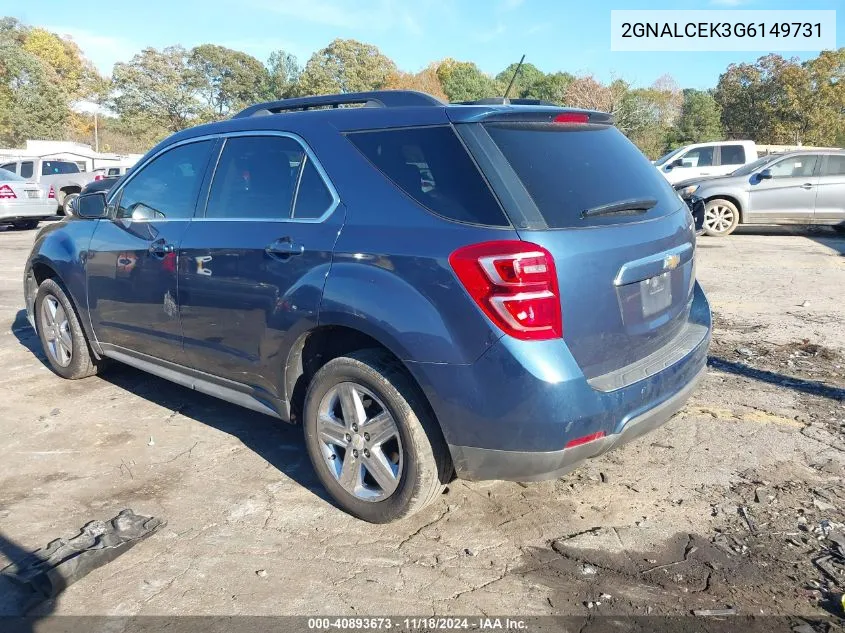 2016 Chevrolet Equinox Lt VIN: 2GNALCEK3G6149731 Lot: 40893673