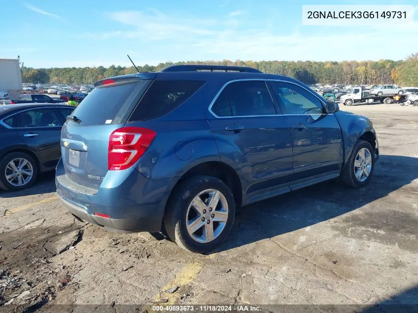 2016 Chevrolet Equinox Lt VIN: 2GNALCEK3G6149731 Lot: 40893673