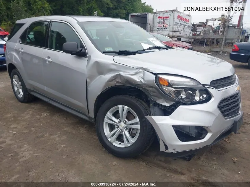 2017 Chevrolet Equinox Ls VIN: 2GNALBEKXH1581094 Lot: 39936724