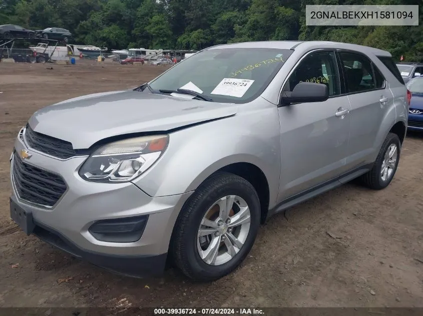 2017 Chevrolet Equinox Ls VIN: 2GNALBEKXH1581094 Lot: 39936724