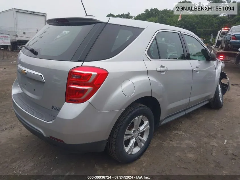 2017 Chevrolet Equinox Ls VIN: 2GNALBEKXH1581094 Lot: 39936724