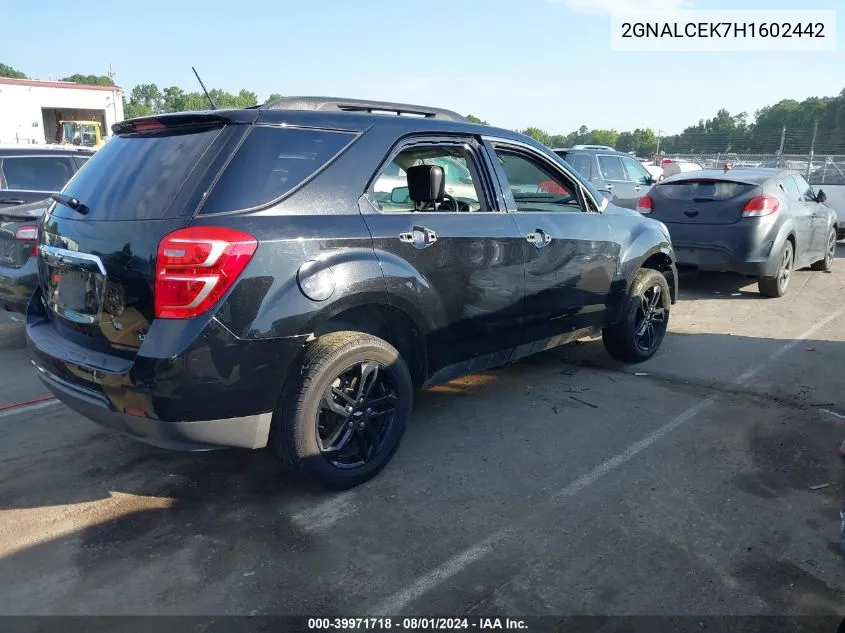 2017 Chevrolet Equinox Lt VIN: 2GNALCEK7H1602442 Lot: 39971718