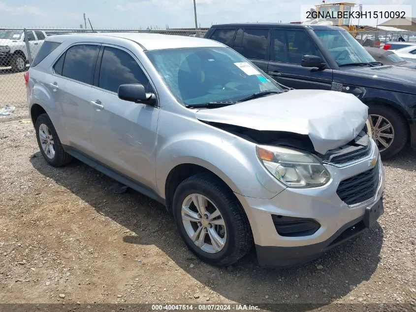 2017 Chevrolet Equinox Ls VIN: 2GNALBEK3H1510092 Lot: 40047514