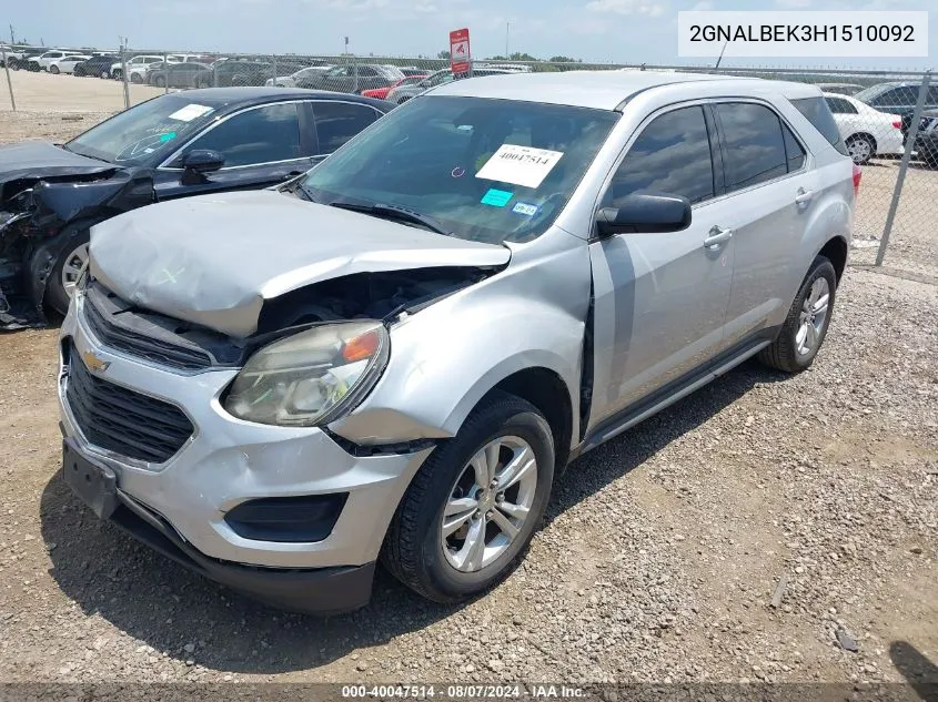 2017 Chevrolet Equinox Ls VIN: 2GNALBEK3H1510092 Lot: 40047514