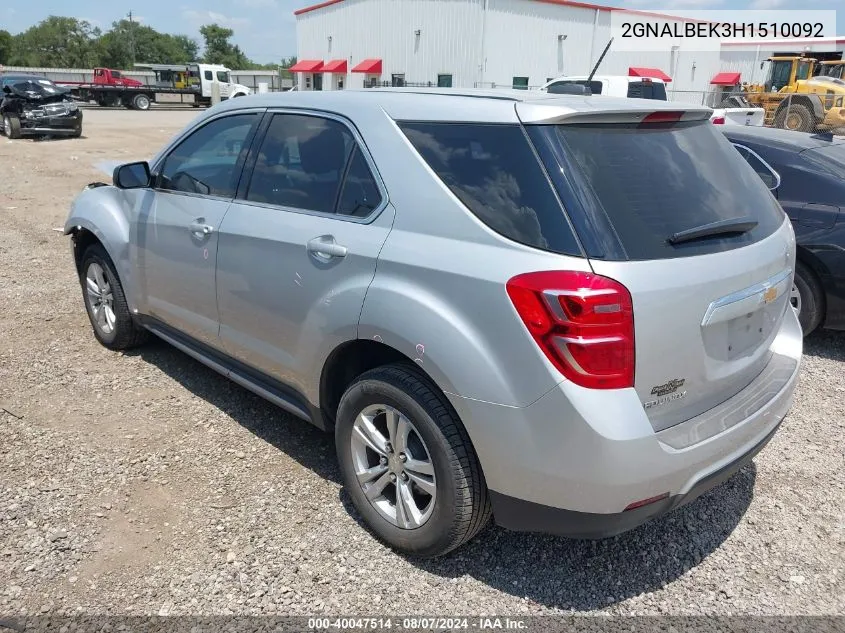 2017 Chevrolet Equinox Ls VIN: 2GNALBEK3H1510092 Lot: 40047514