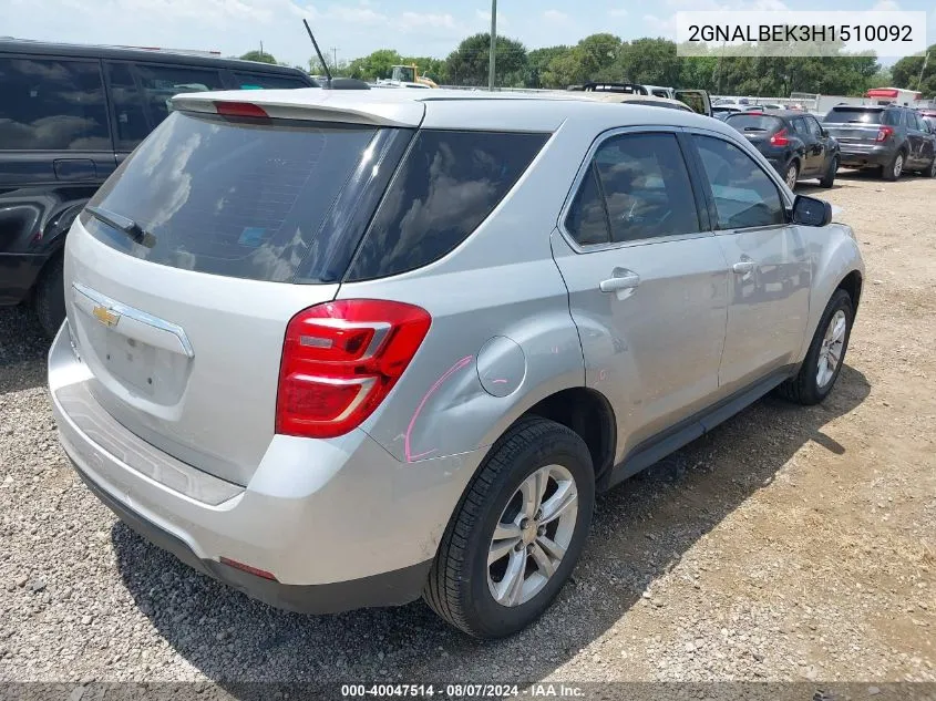 2017 Chevrolet Equinox Ls VIN: 2GNALBEK3H1510092 Lot: 40047514