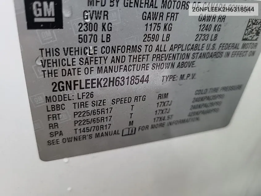 2GNFLEEK2H6318544 2017 Chevrolet Equinox Ls