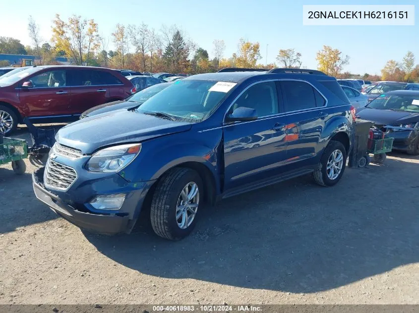 2017 Chevrolet Equinox Lt VIN: 2GNALCEK1H6216151 Lot: 40618983