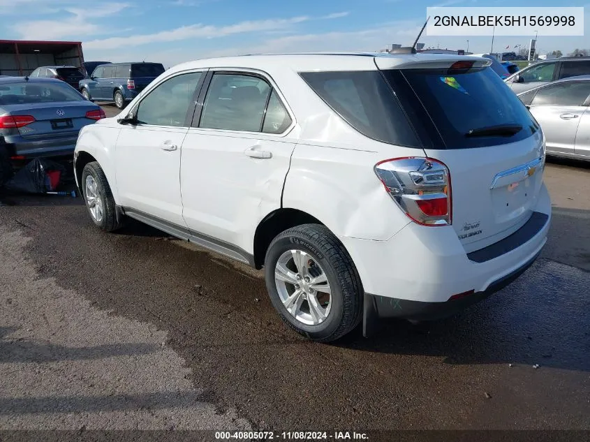 2017 Chevrolet Equinox Ls VIN: 2GNALBEK5H1569998 Lot: 40805072