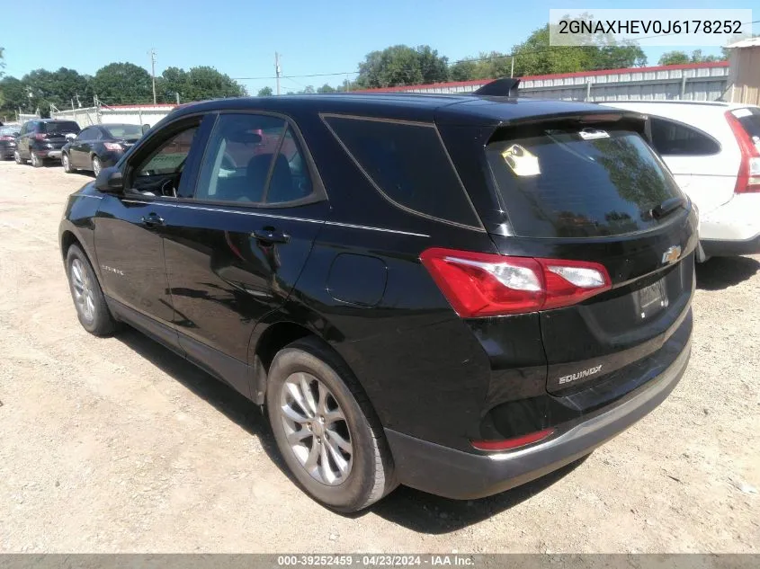 2018 Chevrolet Equinox Ls VIN: 2GNAXHEV0J6178252 Lot: 39252459