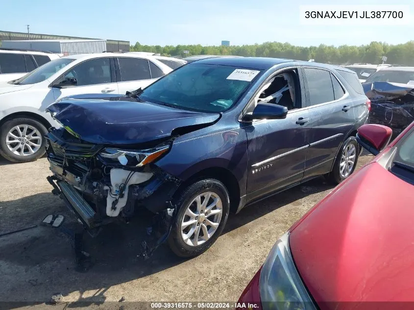 2018 Chevrolet Equinox Lt VIN: 3GNAXJEV1JL387700 Lot: 39316575