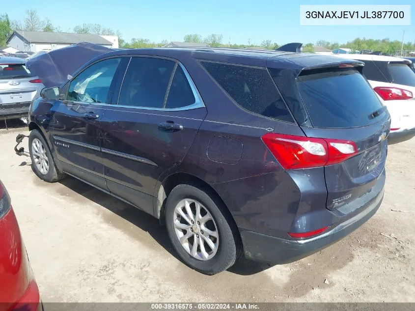 2018 Chevrolet Equinox Lt VIN: 3GNAXJEV1JL387700 Lot: 39316575