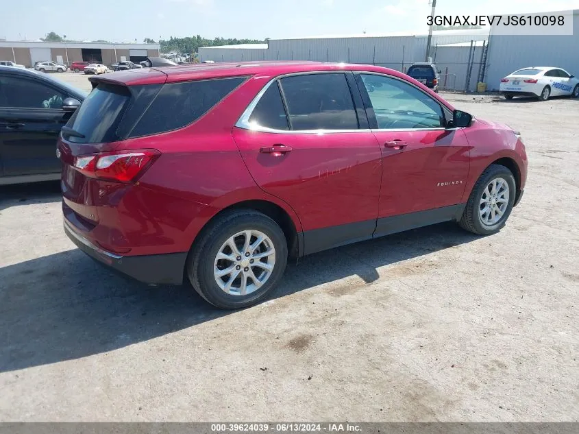 2018 Chevrolet Equinox Lt VIN: 3GNAXJEV7JS610098 Lot: 39624039