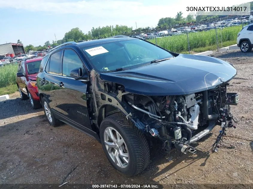 2018 Chevrolet Equinox Lt VIN: 3GNAXTEX3JL314017 Lot: 39747143