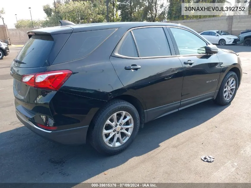 2018 Chevrolet Equinox Ls VIN: 3GNAXHEV0JL392752 Lot: 39815376