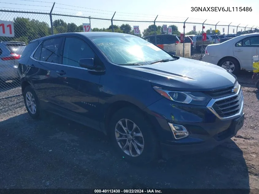 2018 Chevrolet Equinox Lt VIN: 3GNAXSEV6JL115486 Lot: 40112430