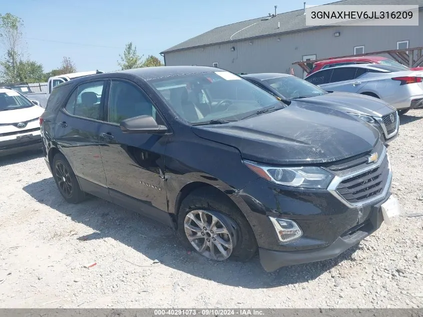 2018 Chevrolet Equinox Ls VIN: 3GNAXHEV6JL316209 Lot: 40291073