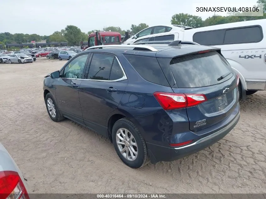 2018 Chevrolet Equinox Lt VIN: 3GNAXSEV0JL408106 Lot: 40316464