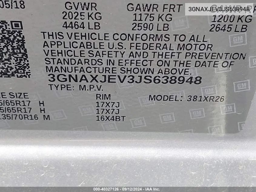 3GNAXJEV3JS638948 2018 Chevrolet Equinox Lt