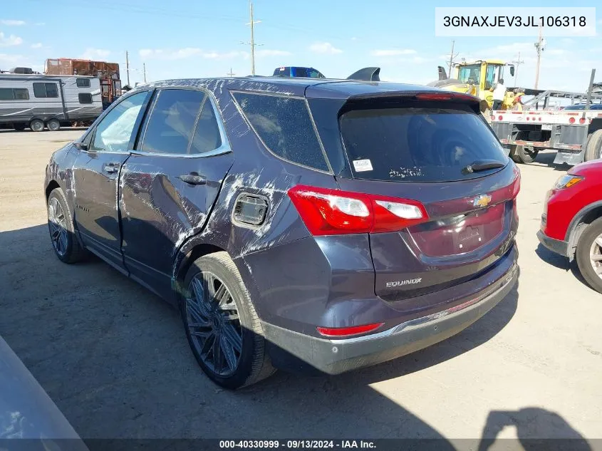 2018 Chevrolet Equinox Lt VIN: 3GNAXJEV3JL106318 Lot: 40330999