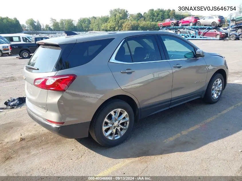 2018 Chevrolet Equinox Lt VIN: 3GNAXSEV0JS646754 Lot: 40346668