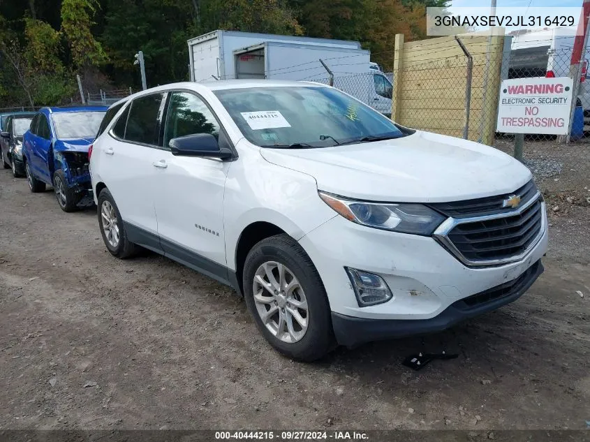 2018 Chevrolet Equinox Lt VIN: 3GNAXSEV2JL316429 Lot: 40444215