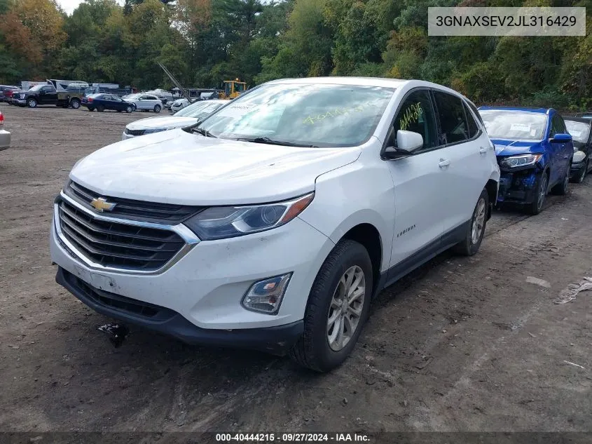 2018 Chevrolet Equinox Lt VIN: 3GNAXSEV2JL316429 Lot: 40444215