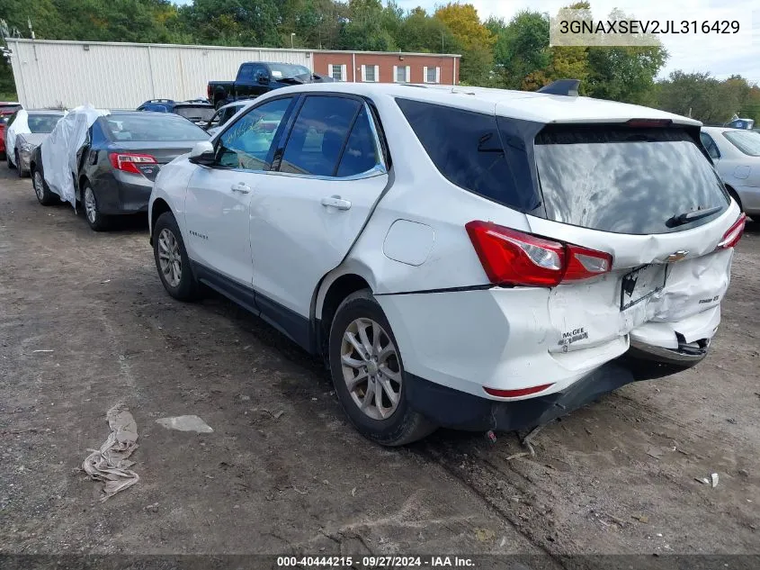 2018 Chevrolet Equinox Lt VIN: 3GNAXSEV2JL316429 Lot: 40444215